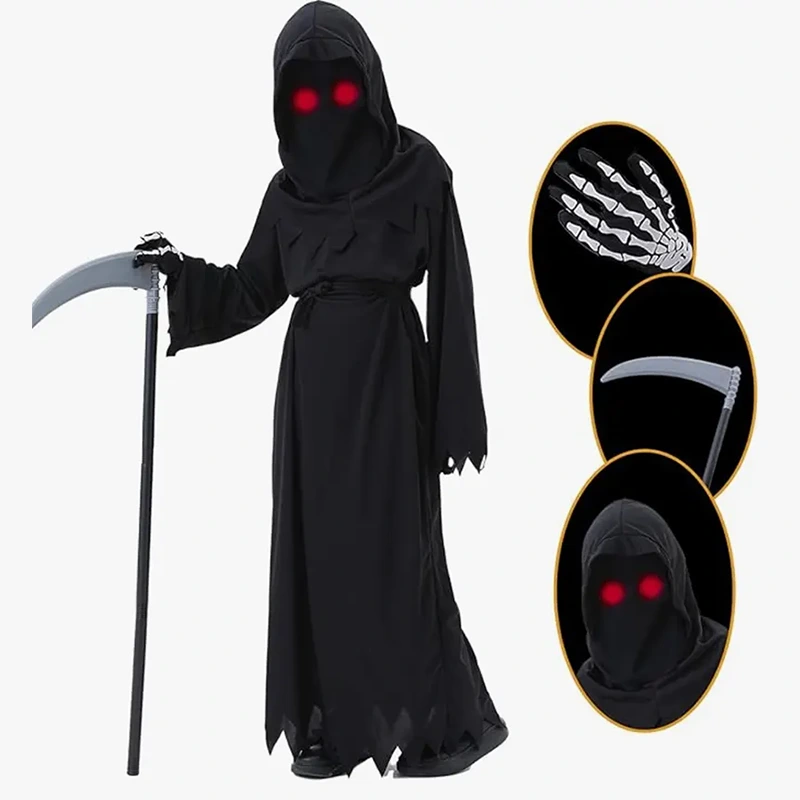 Servizio fotografico di Halloween, vestaglia nera per bambini Grim Reaper