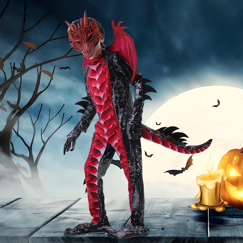 Servizio fotografico di Halloween Costume da drago rosso e blu per bambini